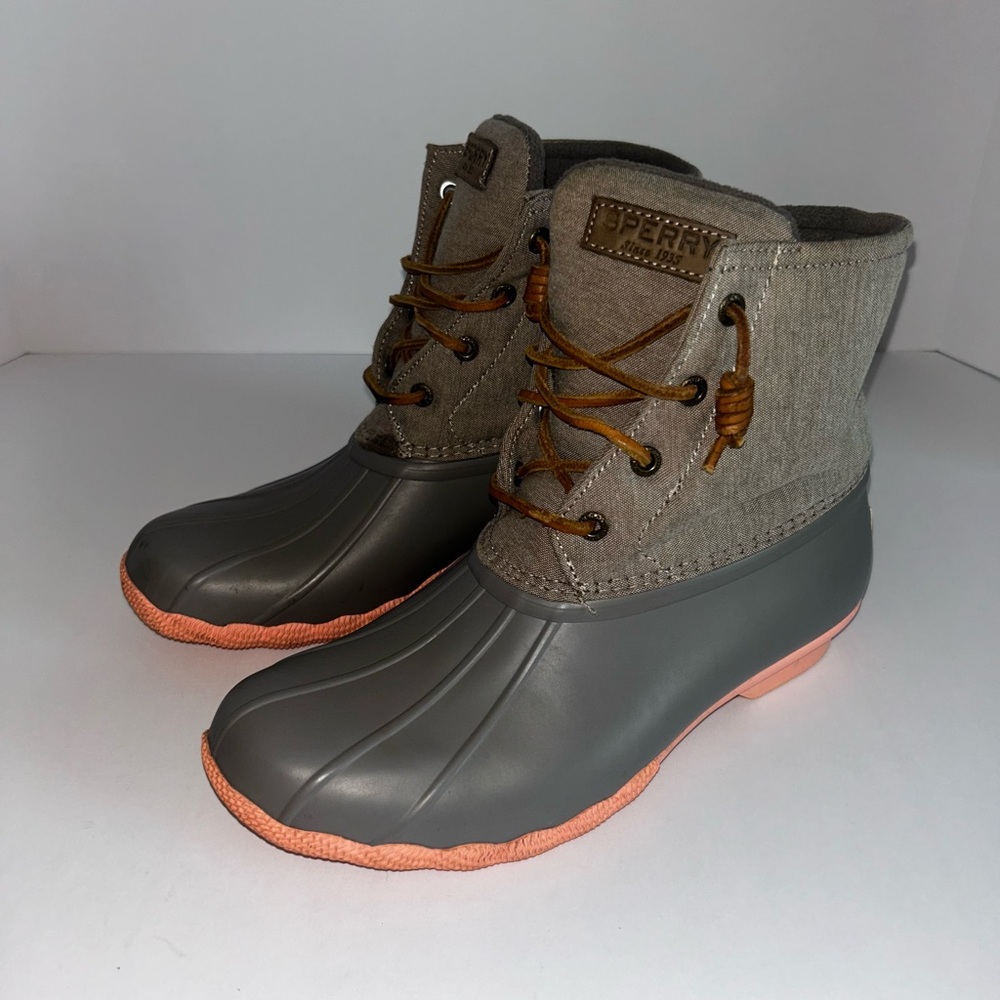 Sperry Gray and Coral Women's Duck Boots